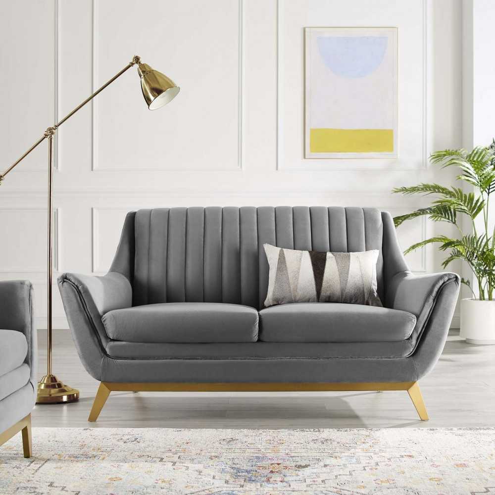 Winsome Channel Tufted Performance Velvet Loveseat, Gray