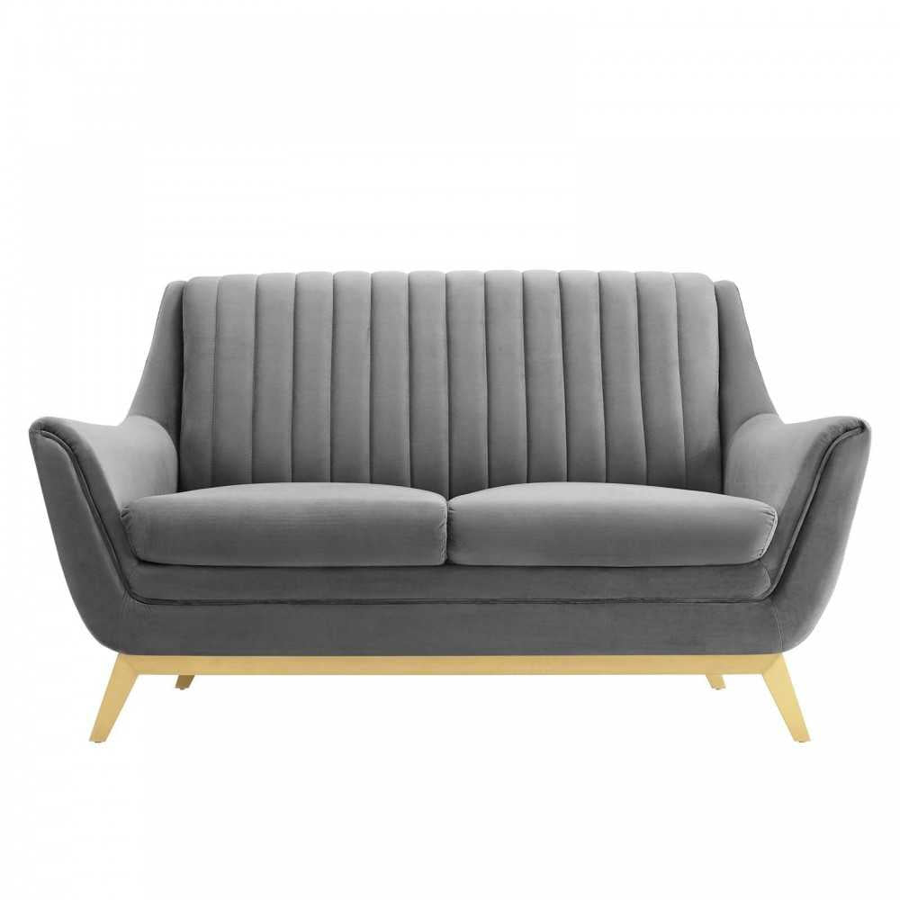 Winsome Channel Tufted Performance Velvet Loveseat, Gray