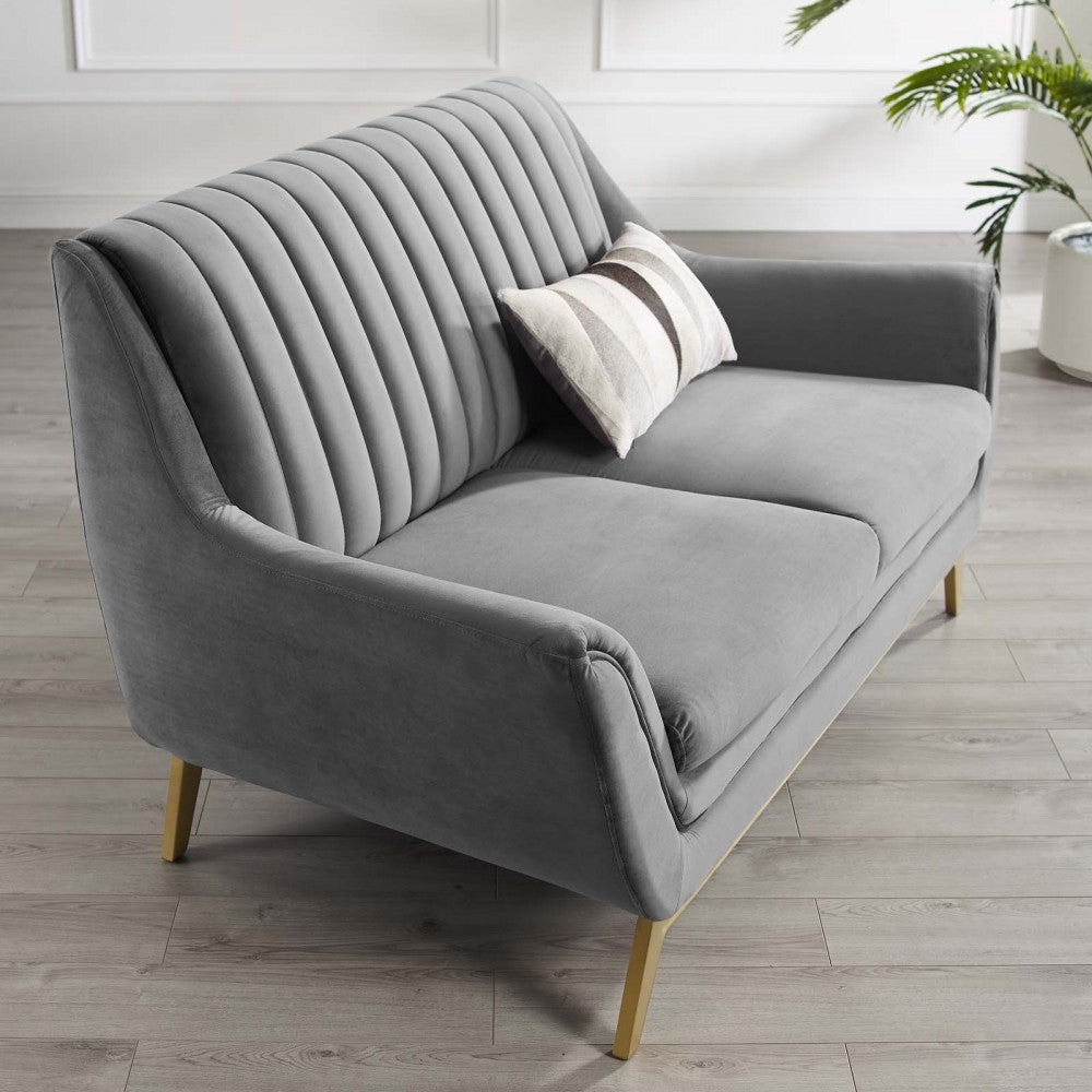 Winsome Channel Tufted Performance Velvet Loveseat, Gray