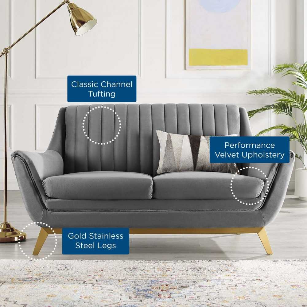 Winsome Channel Tufted Performance Velvet Loveseat, Gray
