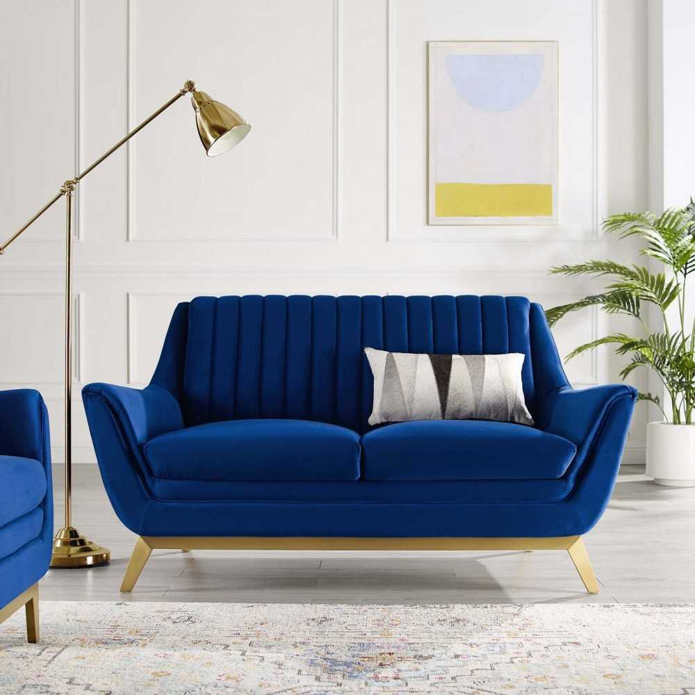 Winsome Channel Tufted Performance Velvet Loveseat, Navy