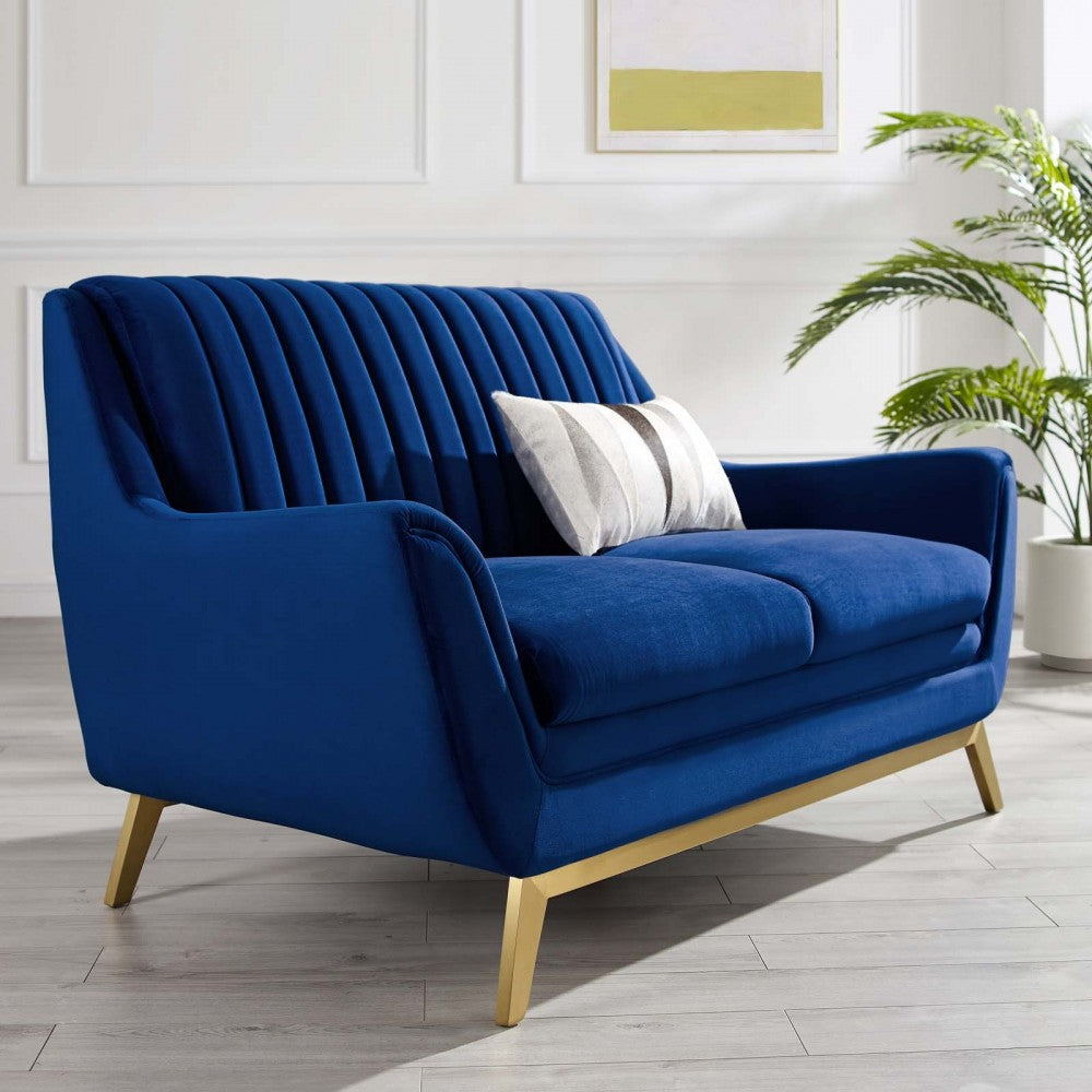 Winsome Channel Tufted Performance Velvet Loveseat, Navy