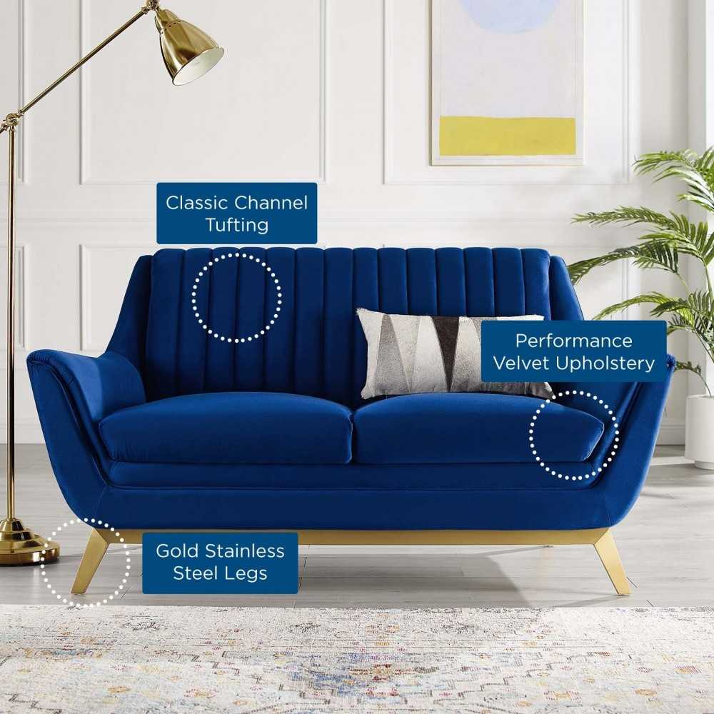 Winsome Channel Tufted Performance Velvet Loveseat, Navy