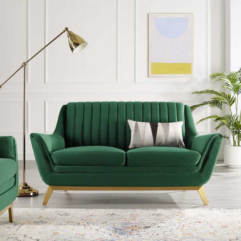 Winsome Channel Tufted Performance Velvet Loveseat, Emerald