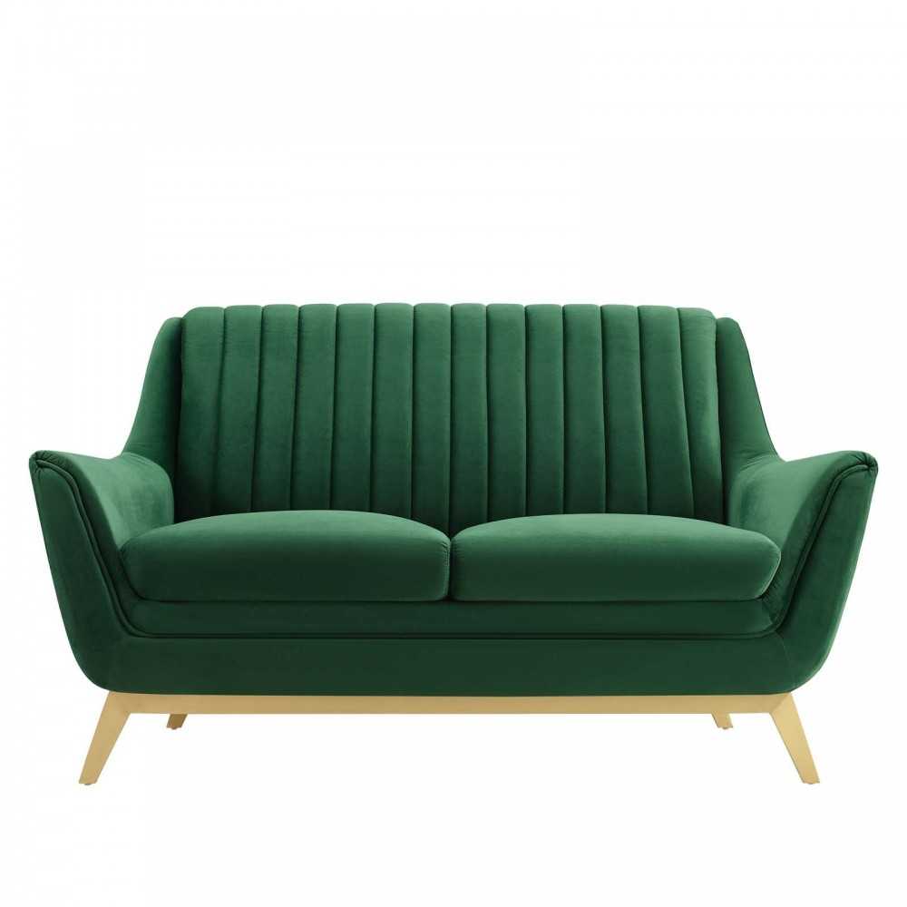 Winsome Channel Tufted Performance Velvet Loveseat, Emerald