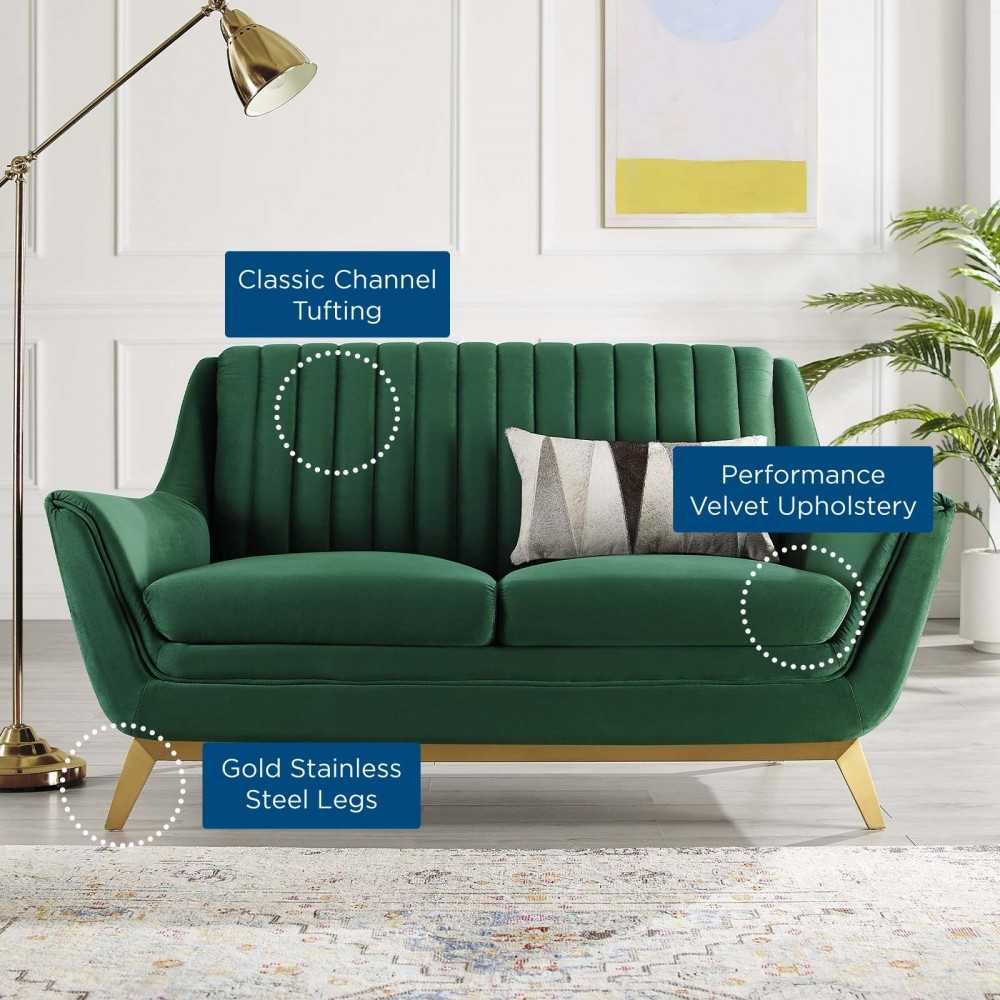 Winsome Channel Tufted Performance Velvet Loveseat, Emerald
