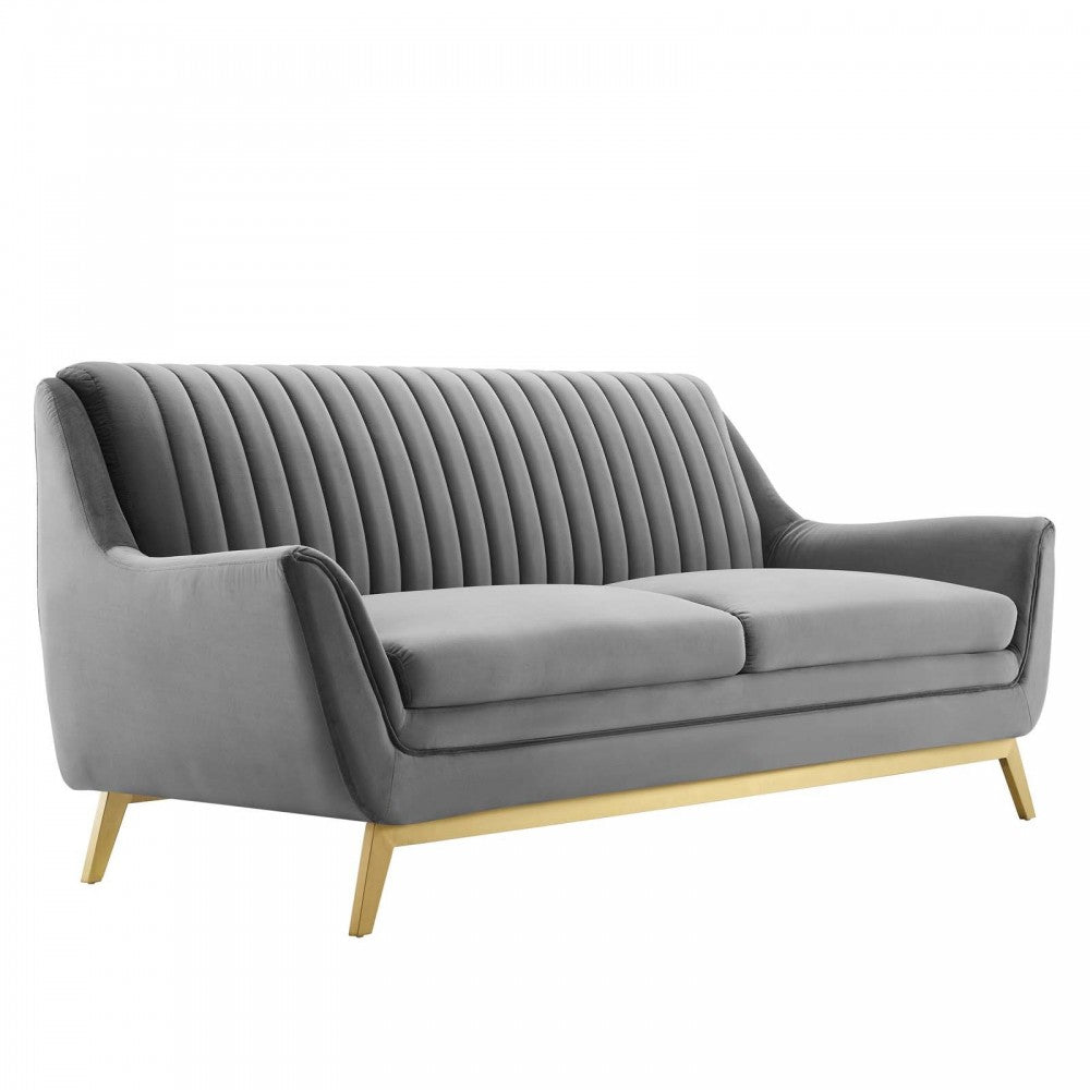 Winsome Channel Tufted Performance Velvet Sofa, Gray