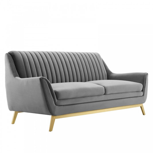 Winsome Channel Tufted Performance Velvet Sofa, Gray