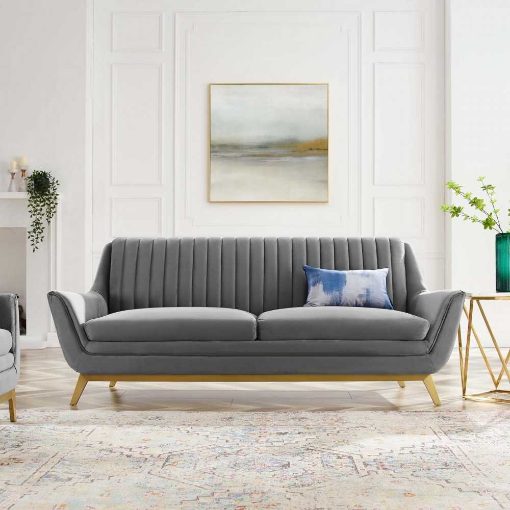Winsome Channel Tufted Performance Velvet Sofa, Gray