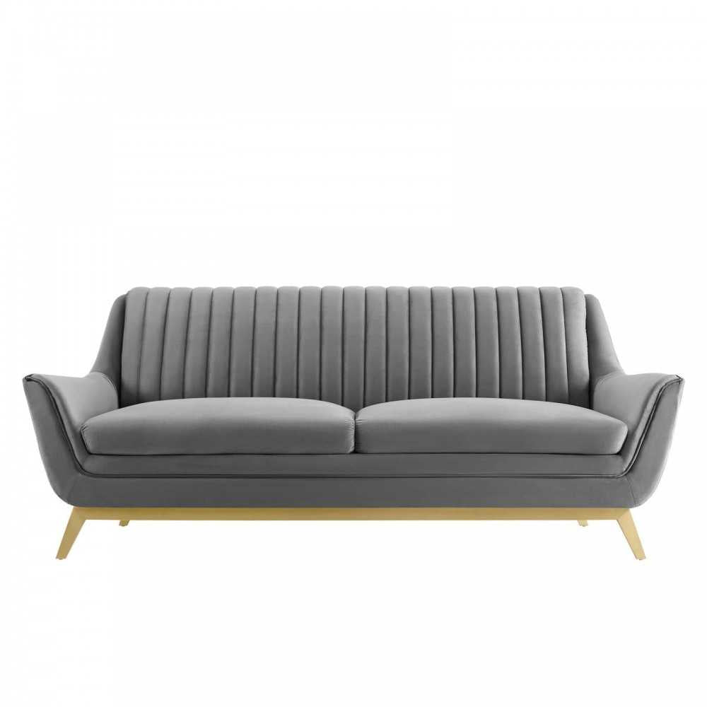 Winsome Channel Tufted Performance Velvet Sofa, Gray