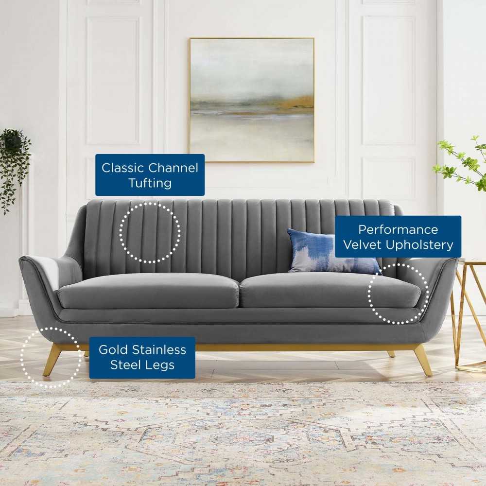 Winsome Channel Tufted Performance Velvet Sofa, Gray