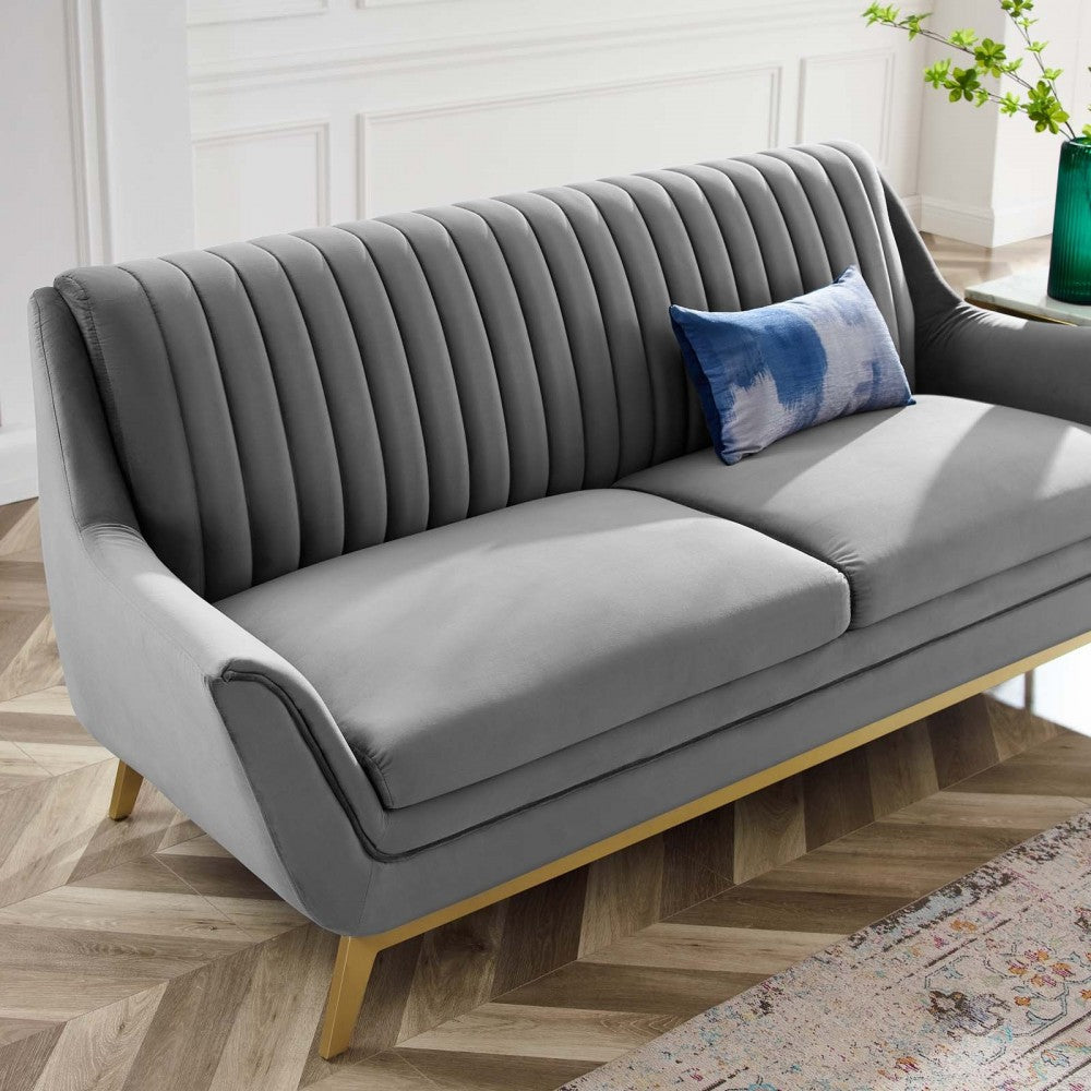 Winsome Channel Tufted Performance Velvet Sofa, Gray