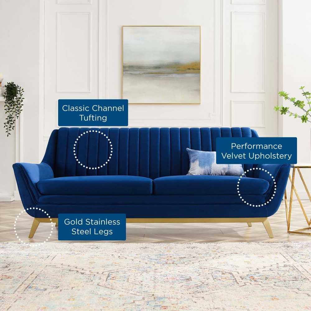 Winsome Channel Tufted Performance Velvet Sofa, Navy