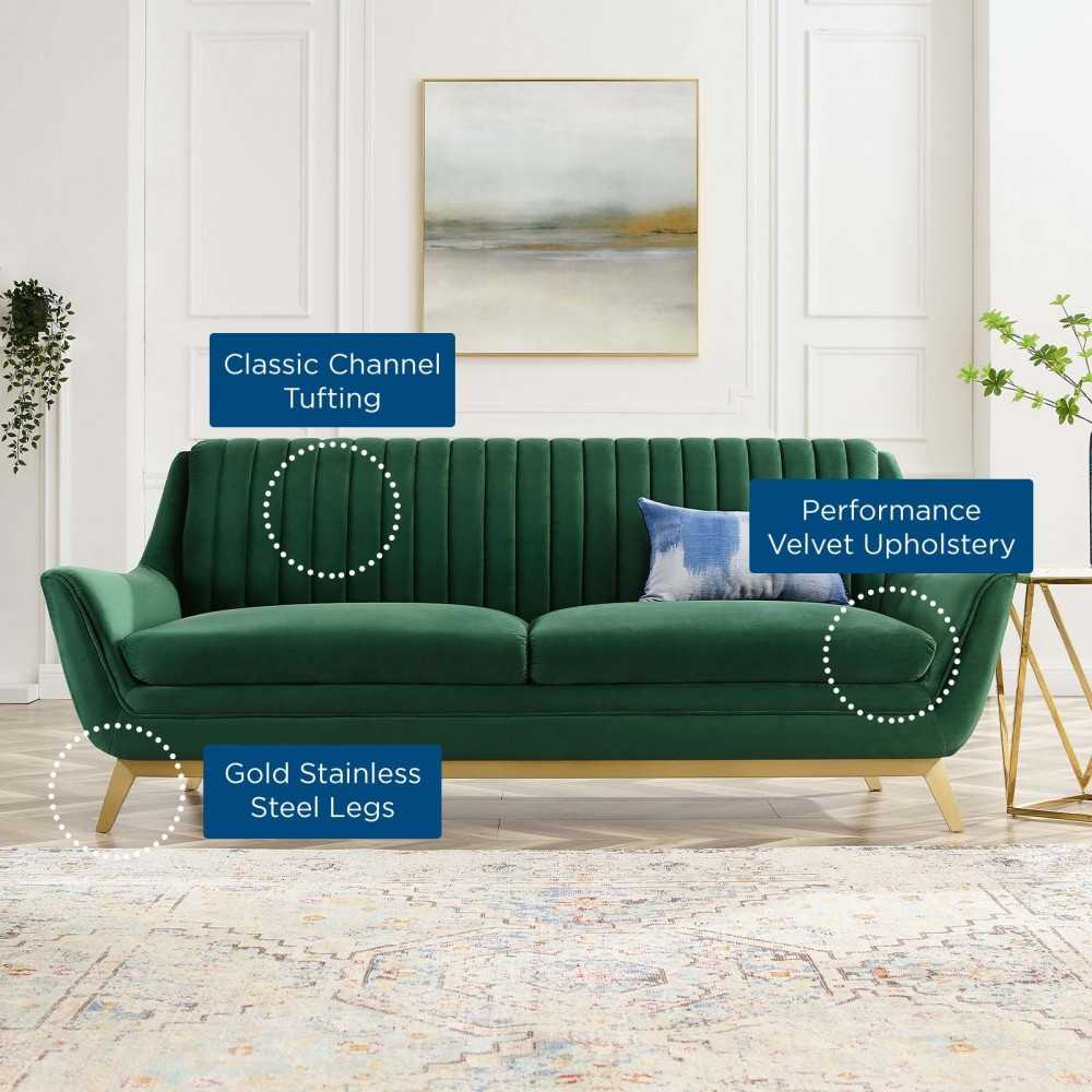 Winsome Channel Tufted Performance Velvet Sofa, Emerald