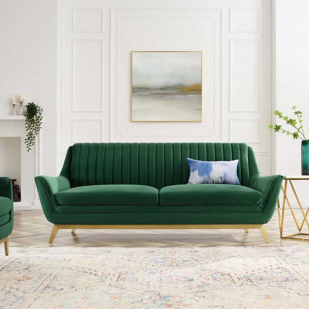 Winsome Channel Tufted Performance Velvet Sofa, Emerald
