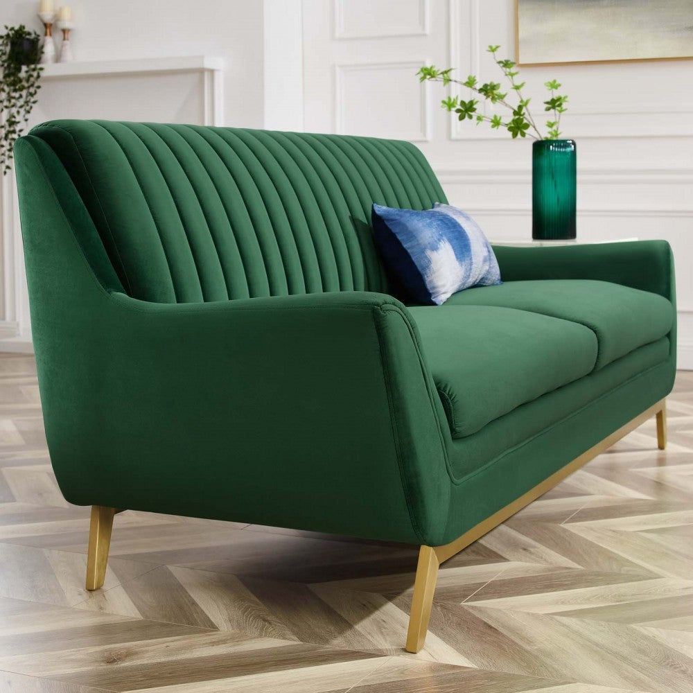 Winsome Channel Tufted Performance Velvet Sofa, Emerald