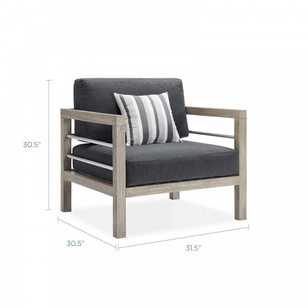 Wiscasset 3 Piece Outdoor Patio Acacia Wood Set, Light Gray, EEI-3762-LGR-STE-SET