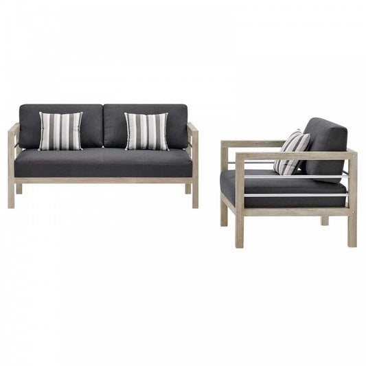 Wiscasset Outdoor Patio Acacia Wood Loveseat and Armchair Set