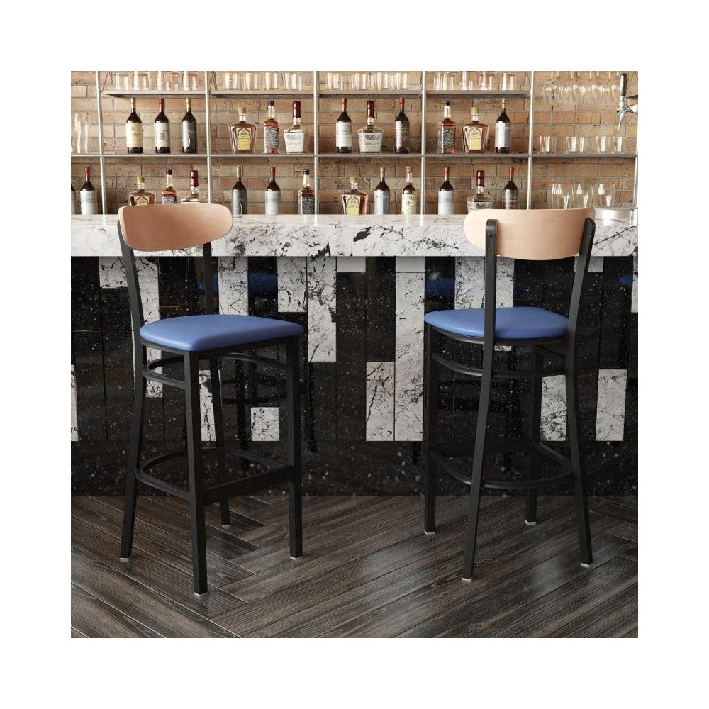 Wright Commercial Blue Vinyl/Wood Back Barstool