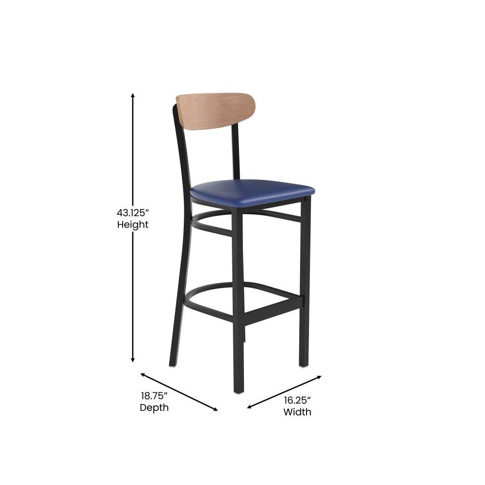Wright Commercial Blue Vinyl/Wood Back Barstool