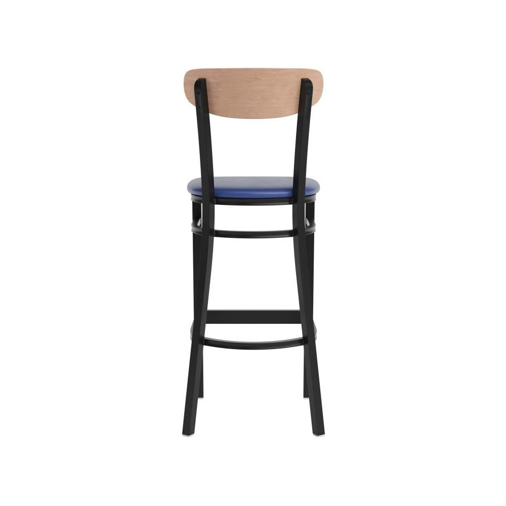 Wright Commercial Blue Vinyl/Wood Back Barstool