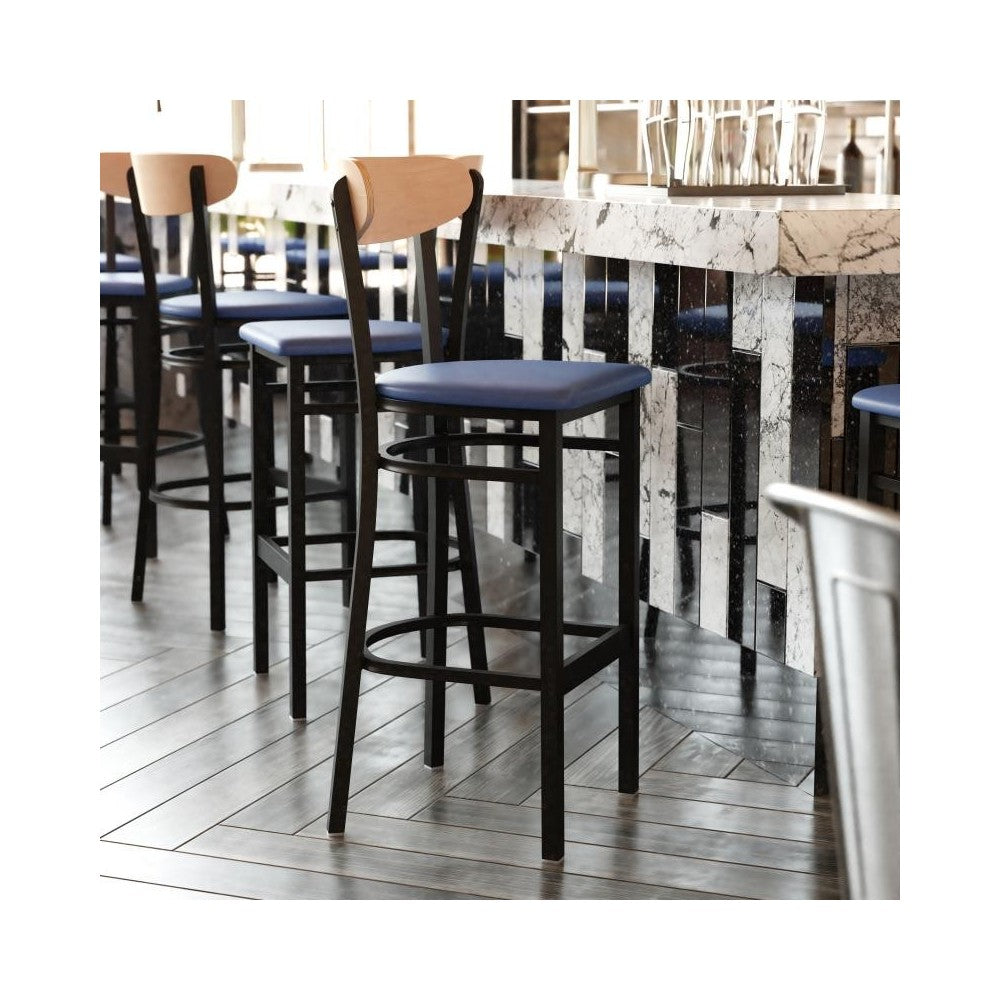 Wright Commercial Blue Vinyl/Wood Back Barstool
