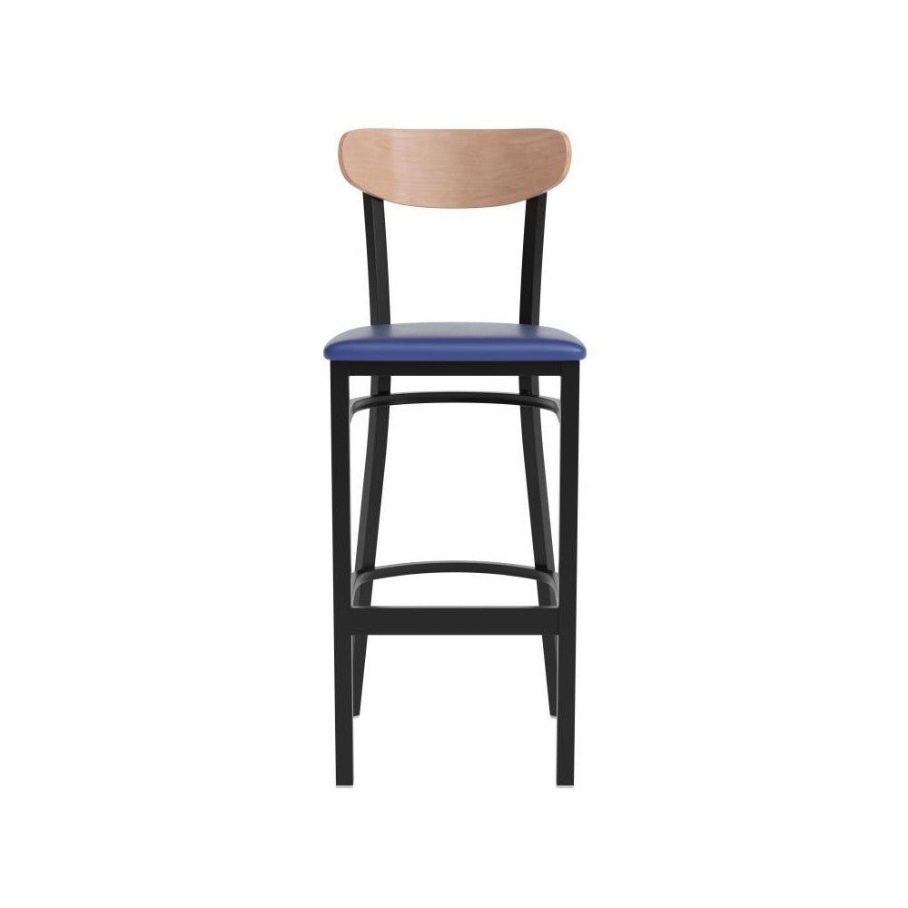 Wright Commercial Blue Vinyl/Wood Back Barstool