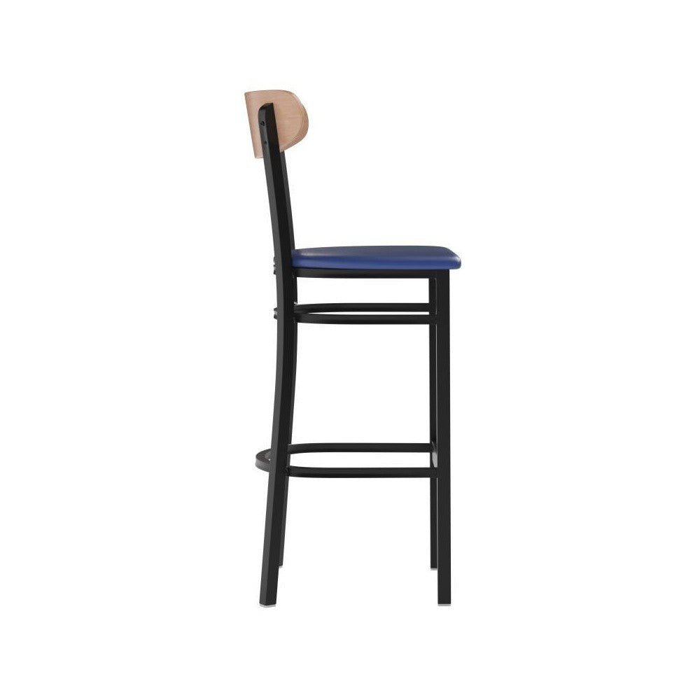 Wright Commercial Blue Vinyl/Wood Back Barstool