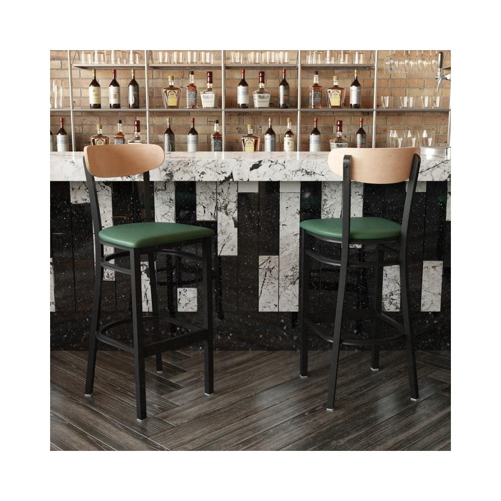 Wright Commercial Green Vinyl/Wood Back Barstool