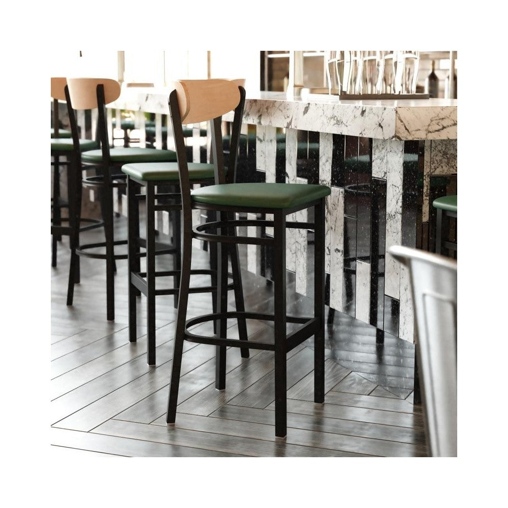 Wright Commercial Green Vinyl/Wood Back Barstool