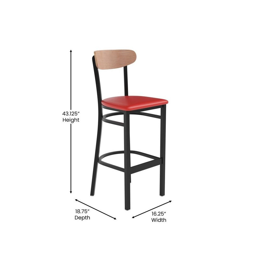 Wright Commercial Red Vinyl/Wood Back Barstool