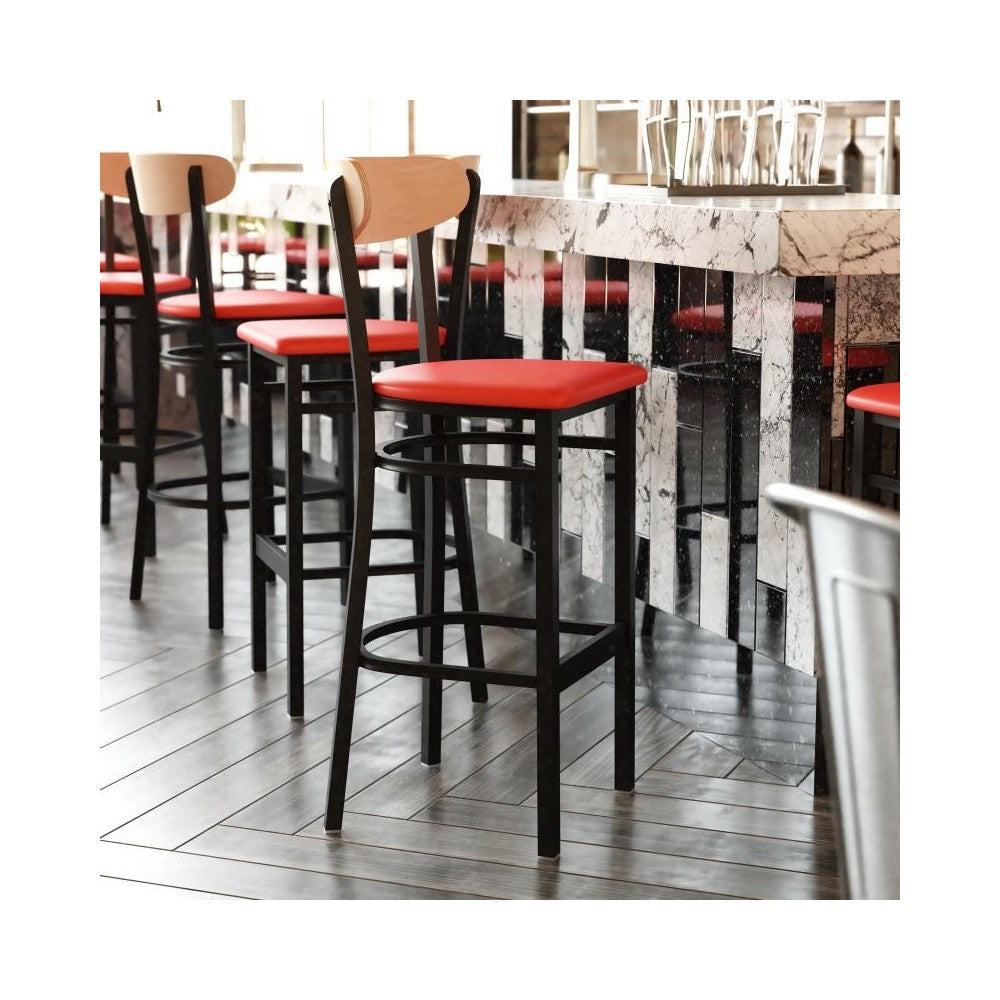 Wright Commercial Red Vinyl/Wood Back Barstool