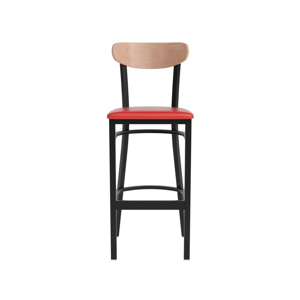 Wright Commercial Red Vinyl/Wood Back Barstool