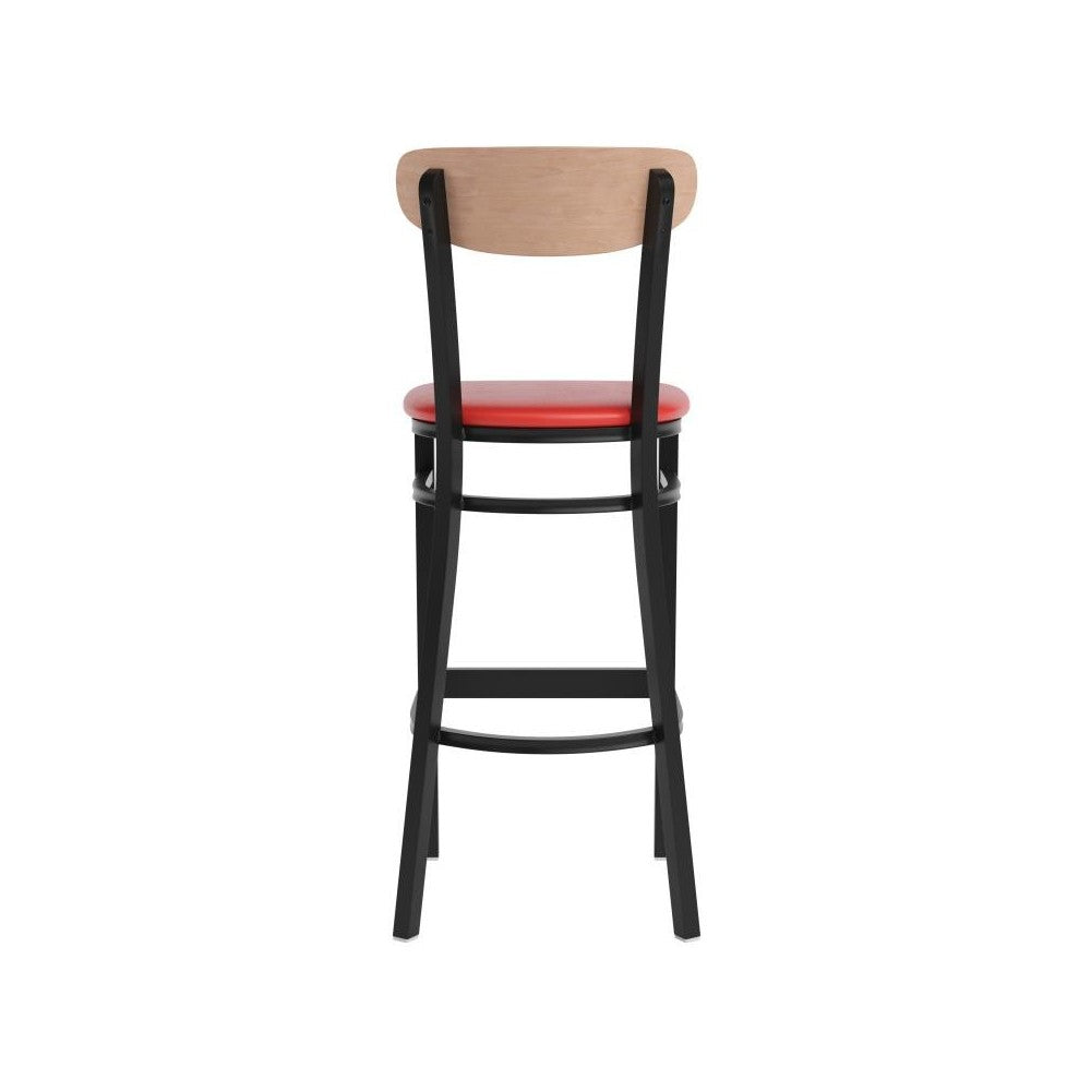 Wright Commercial Red Vinyl/Wood Back Barstool