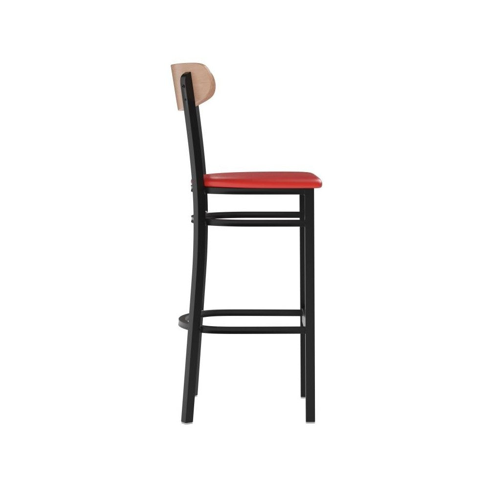 Wright Commercial Red Vinyl/Wood Back Barstool