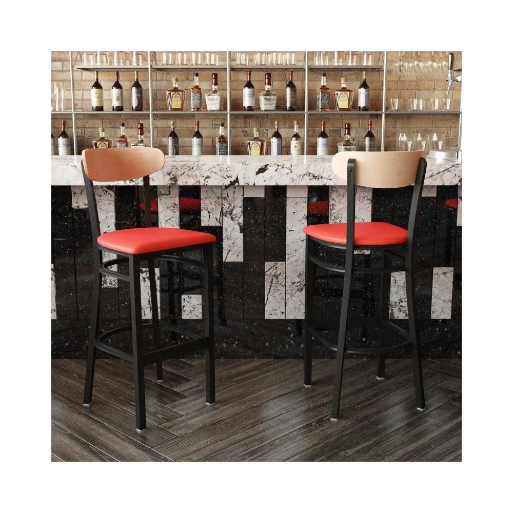 Wright Commercial Red Vinyl/Wood Back Barstool