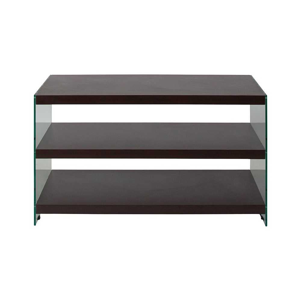 Wynwood Collection Dark Ash Wood Grain Finish TV Stand with Shelves and Glass Frame