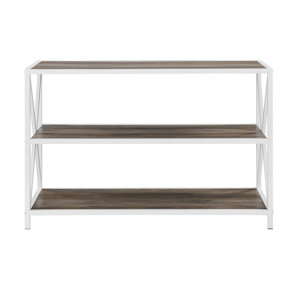 X Frame 40" Industrial Wood Bookshelf - Gray Wash/White Metal