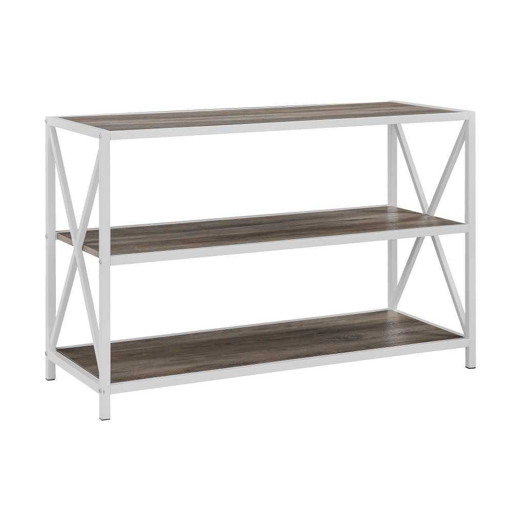 X Frame 40" Industrial Wood Bookshelf - Gray Wash/White Metal