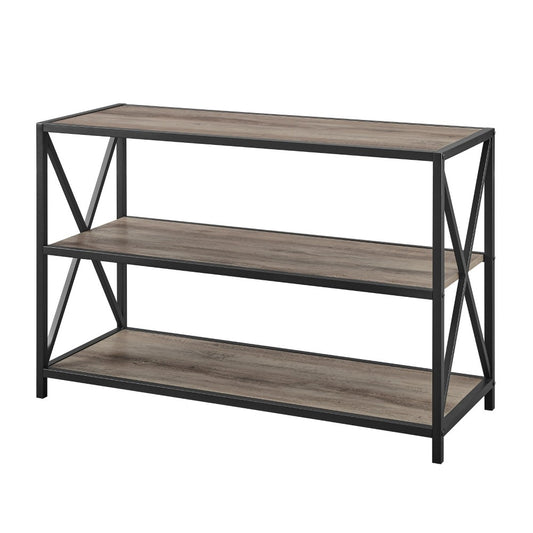 X Frame 40" Industrial Wood Bookshelf - Gray Wash