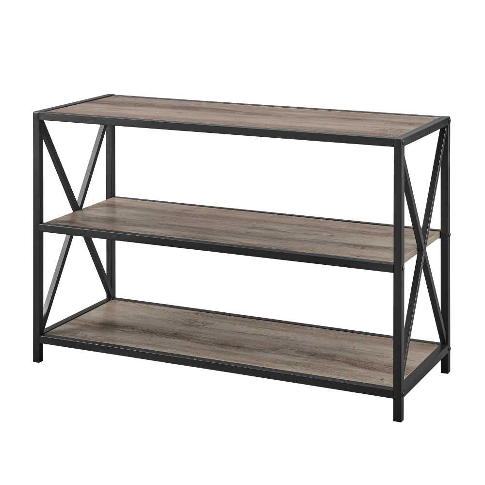 X Frame 40" Industrial Wood Bookshelf - Gray Wash