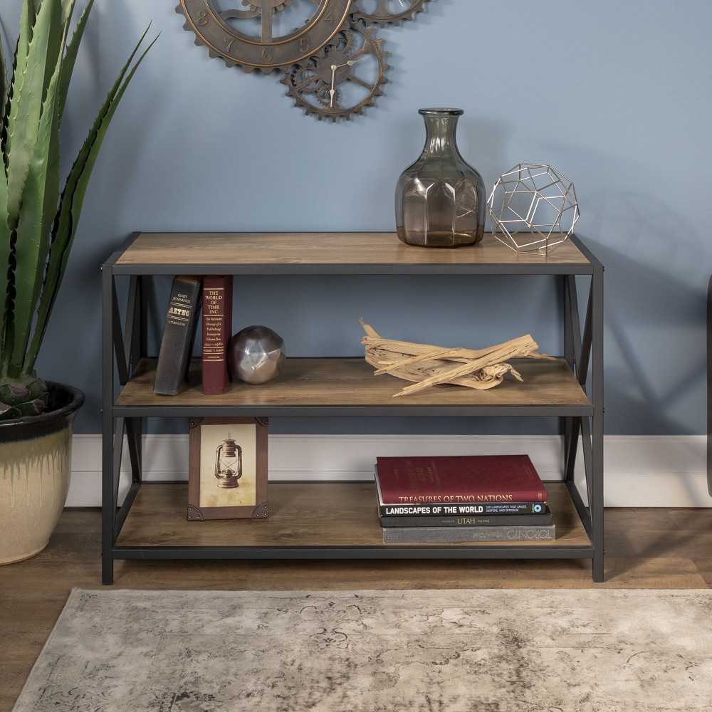 X Frame 40" Industrial Wood Bookshelf - Barnwood