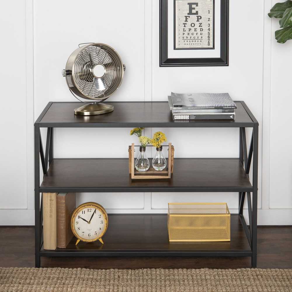X Frame 40" Industrial Wood Bookshelf - Dark Walnut