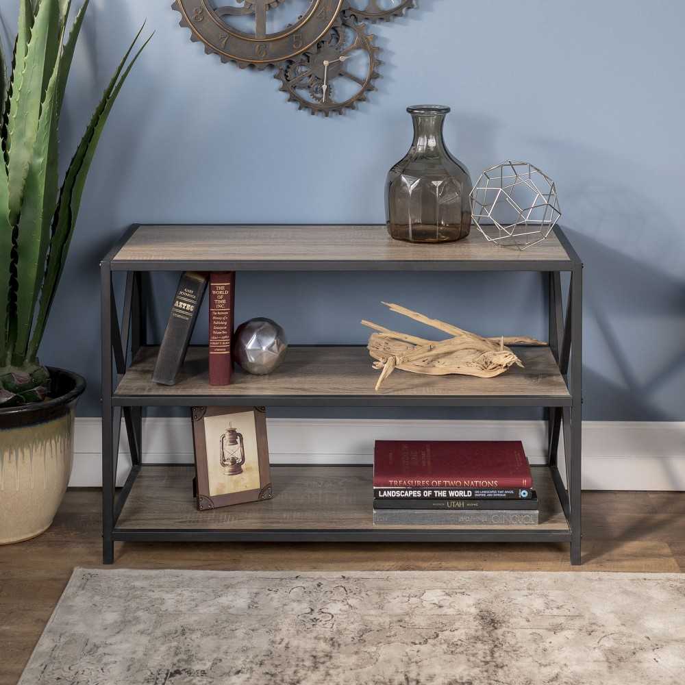 X Frame 40" Industrial Wood Bookshelf - Driftwood
