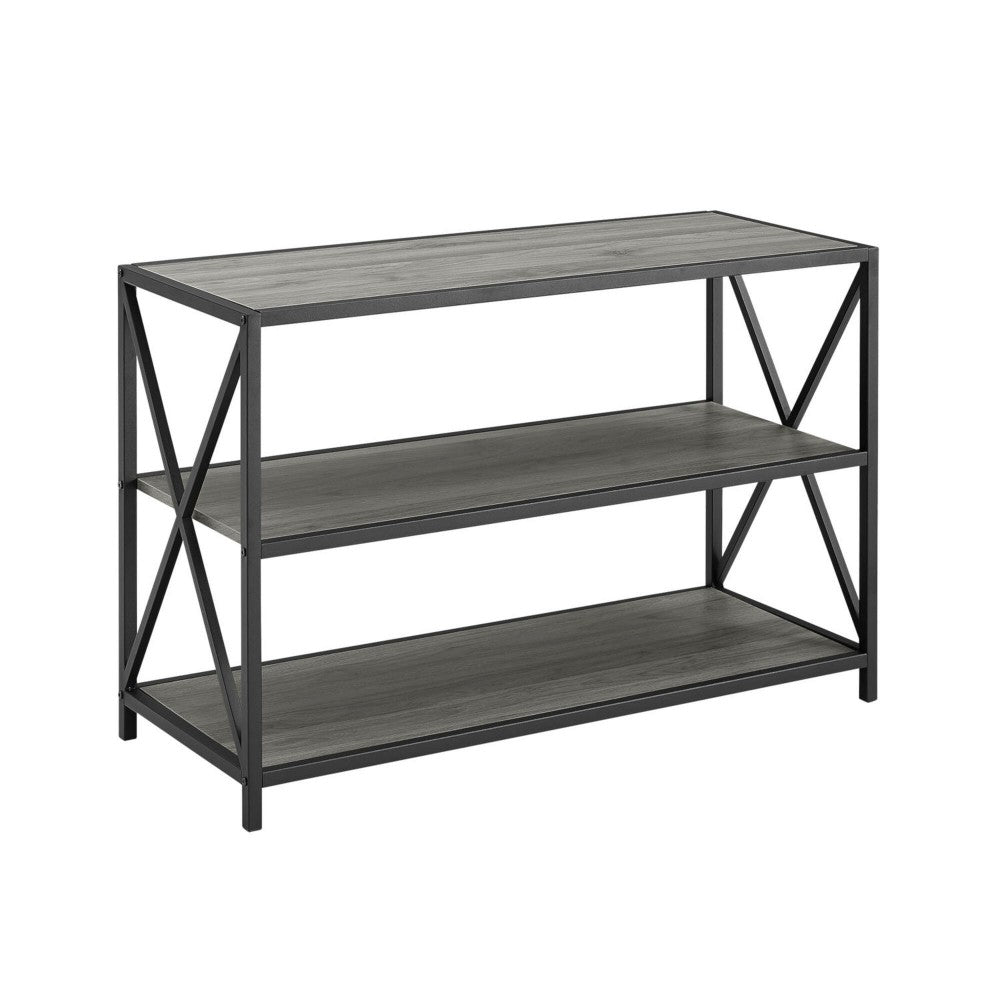 X Frame 40" Industrial Wood Bookshelf - Slate Gray/Black Metal