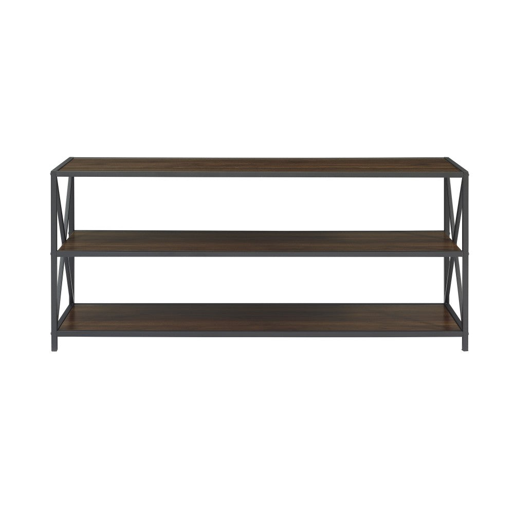 X Frame 60" Industrial Bookshelf - Dark Walnut