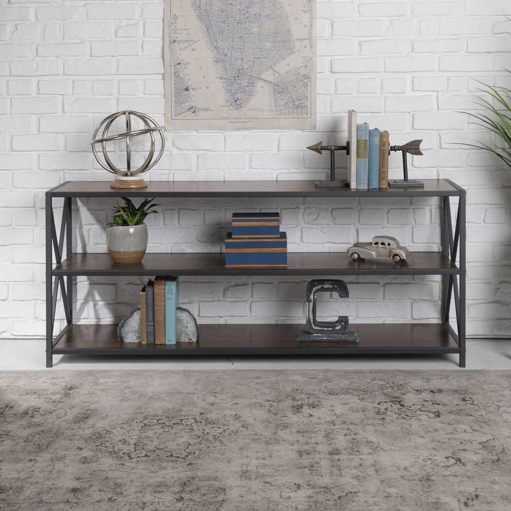 X Frame 60" Industrial Bookshelf - Dark Walnut