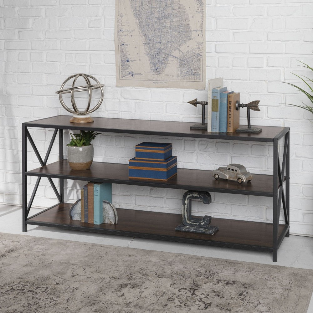 X Frame 60" Industrial Bookshelf - Dark Walnut