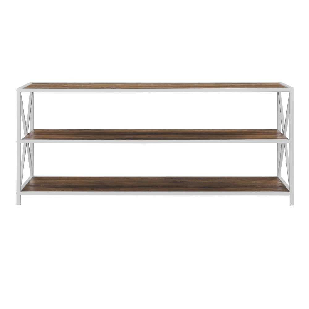 X Frame 60" Industrial Bookshelf - Rustic Oak/White Metal