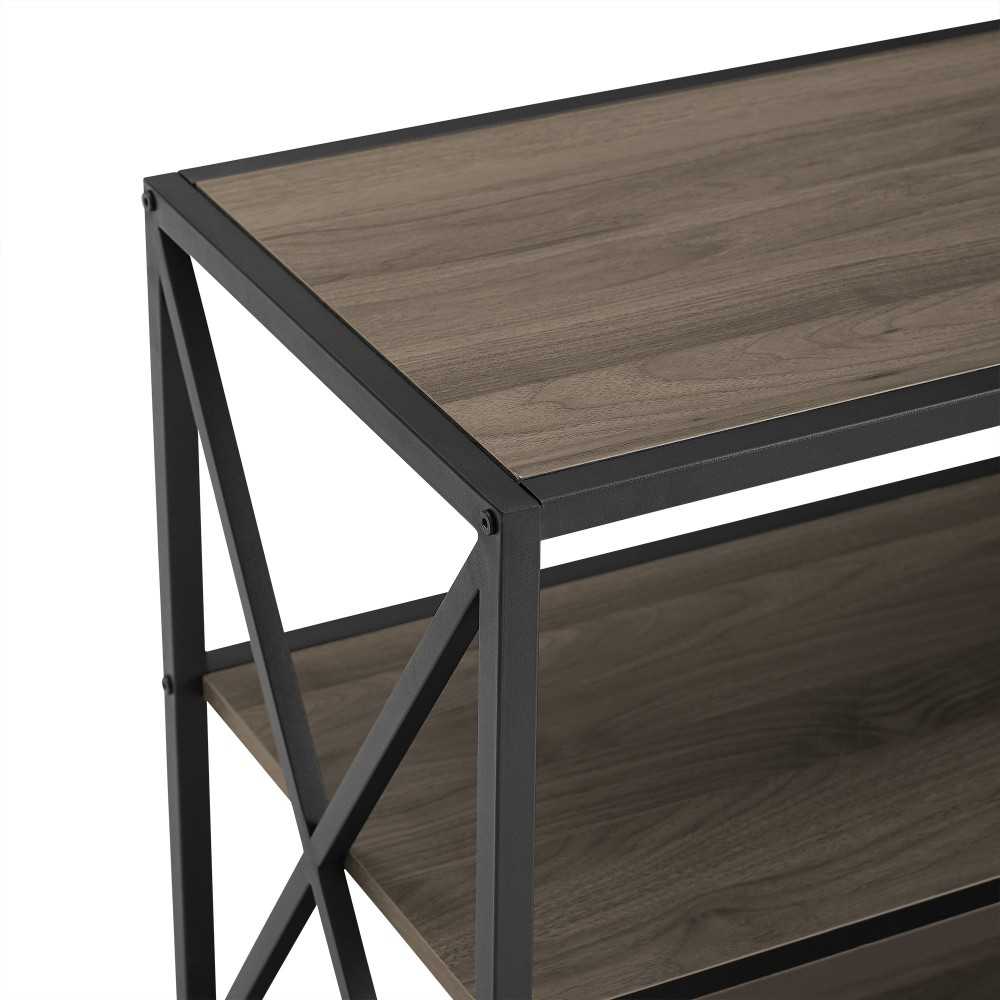 X Frame 60" Industrial Bookshelf - Slate Gray/Black Metal